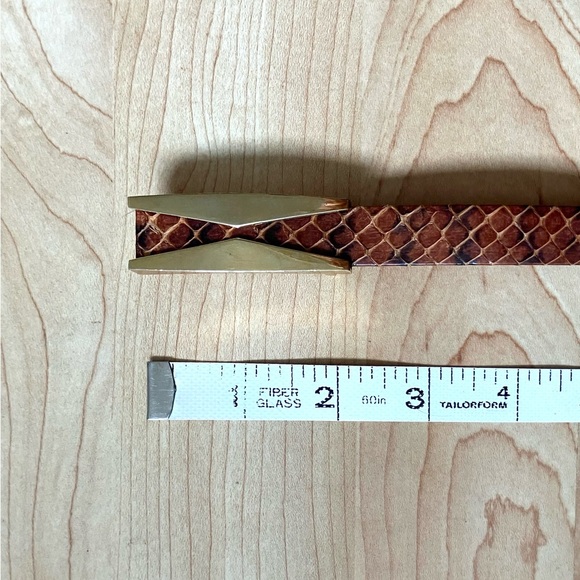 Vintage Brown Genuine Snakeskin Skinny Belt with Gold Buckle - Picture 7 of 10